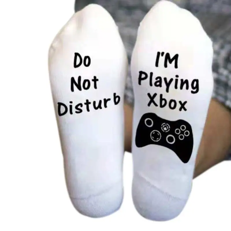 

20cm Unisex Winter Cotton Long Ankle Socks Funny Words Gamepad Pattern Bottom Harajuku Solid Color Home Floor Warmer Hip Hop