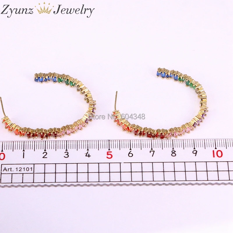 3 пары ZYZ338-0817 большой гвоздики micro pave Круглый фианит серьги mix Радуга CZ золотая серьга-гвоздик девушка серьги