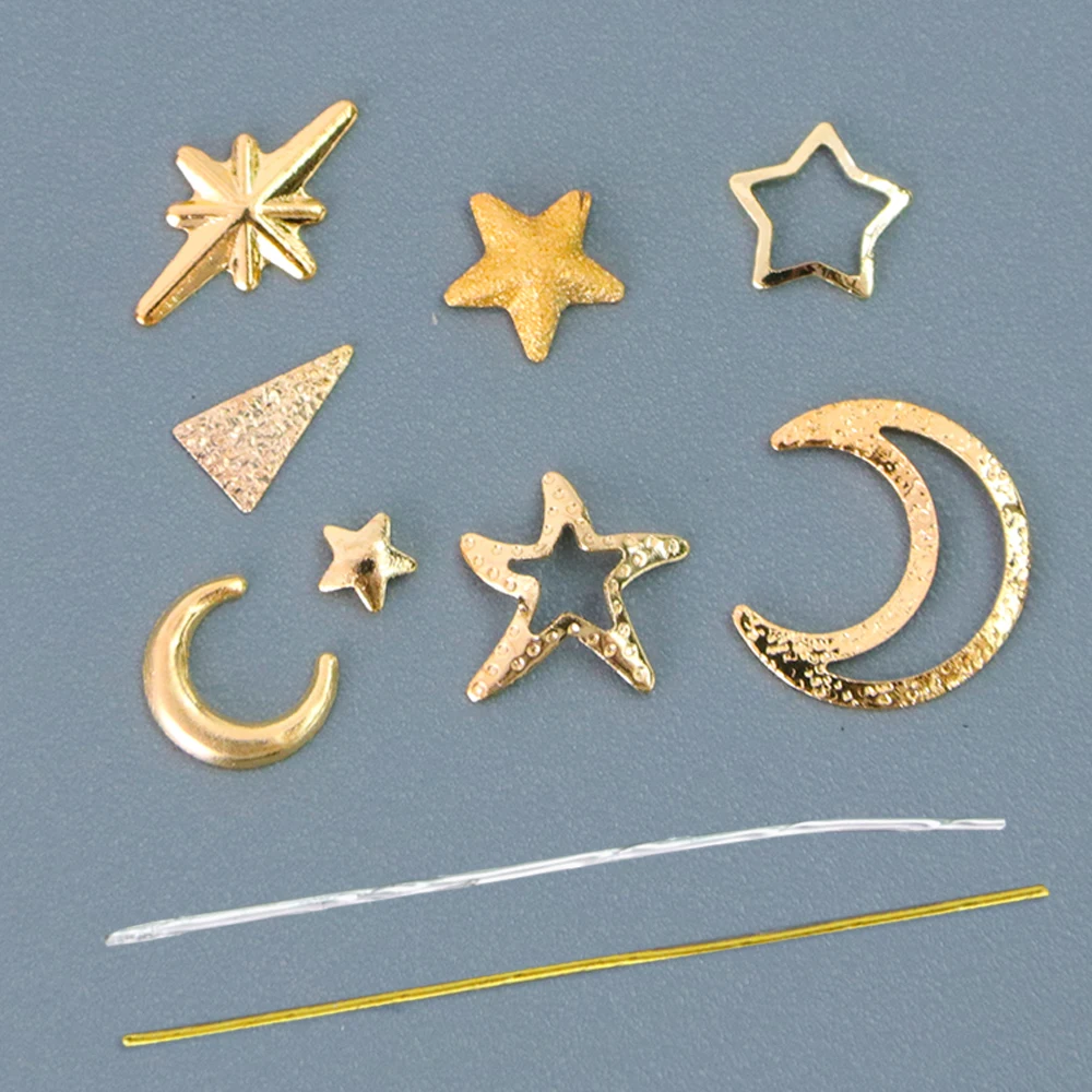 1 box Multi 3D Gold Silver Design Nail Decorations Mixed Star Moon Metal Slice Rivet Tips for Manicure Charms Rhinestone TR682 | Красота и