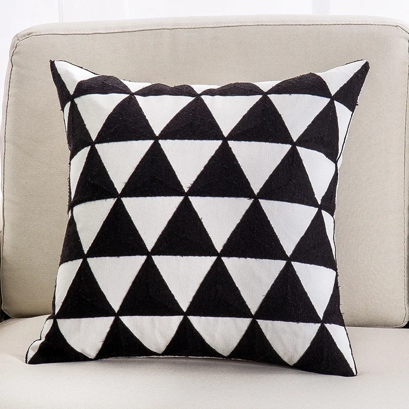 Modern Black And White Pillow Case Simple Geometric Embroidery Pillow Cover Comfortable Hidden Zipper Cushion Cover Available