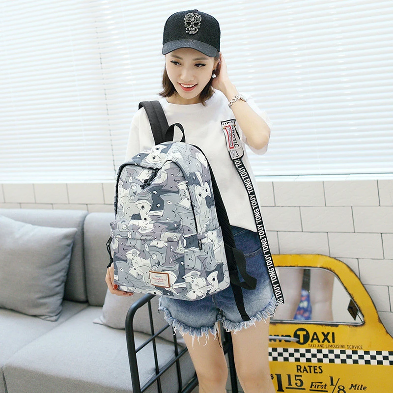 Женский рюкзак школьные ранцы для девочек водонепроницаемый ноутбука с принтом