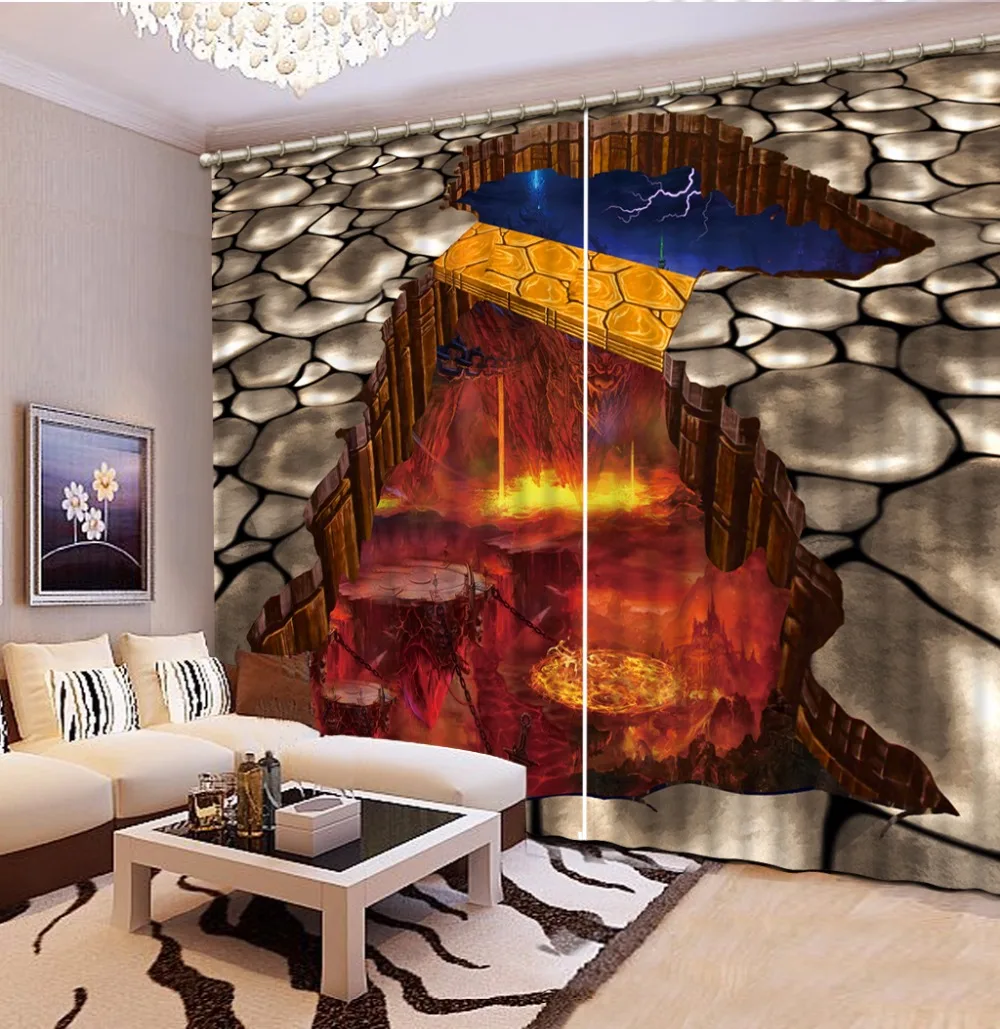 Пользовательские занавески любого размера 3D затемняющие оконные s Game Volcano с