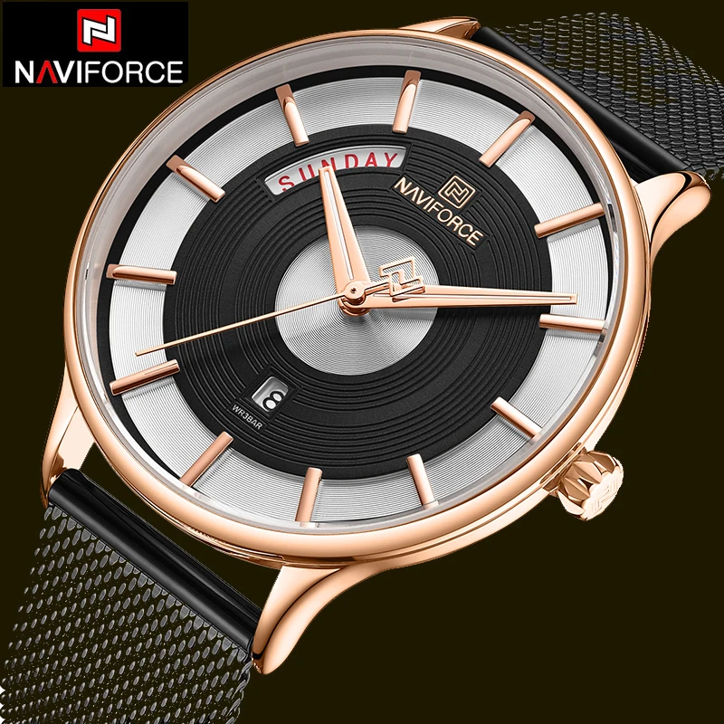 Часы наручные NAVIFORCE Мужские кварцевые брендовые Роскошные спортивные с сетчатым