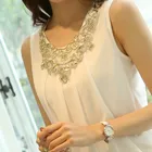 Женская белая блузка без рукавов с блестками шелковая шифоновая рубашка большого размера