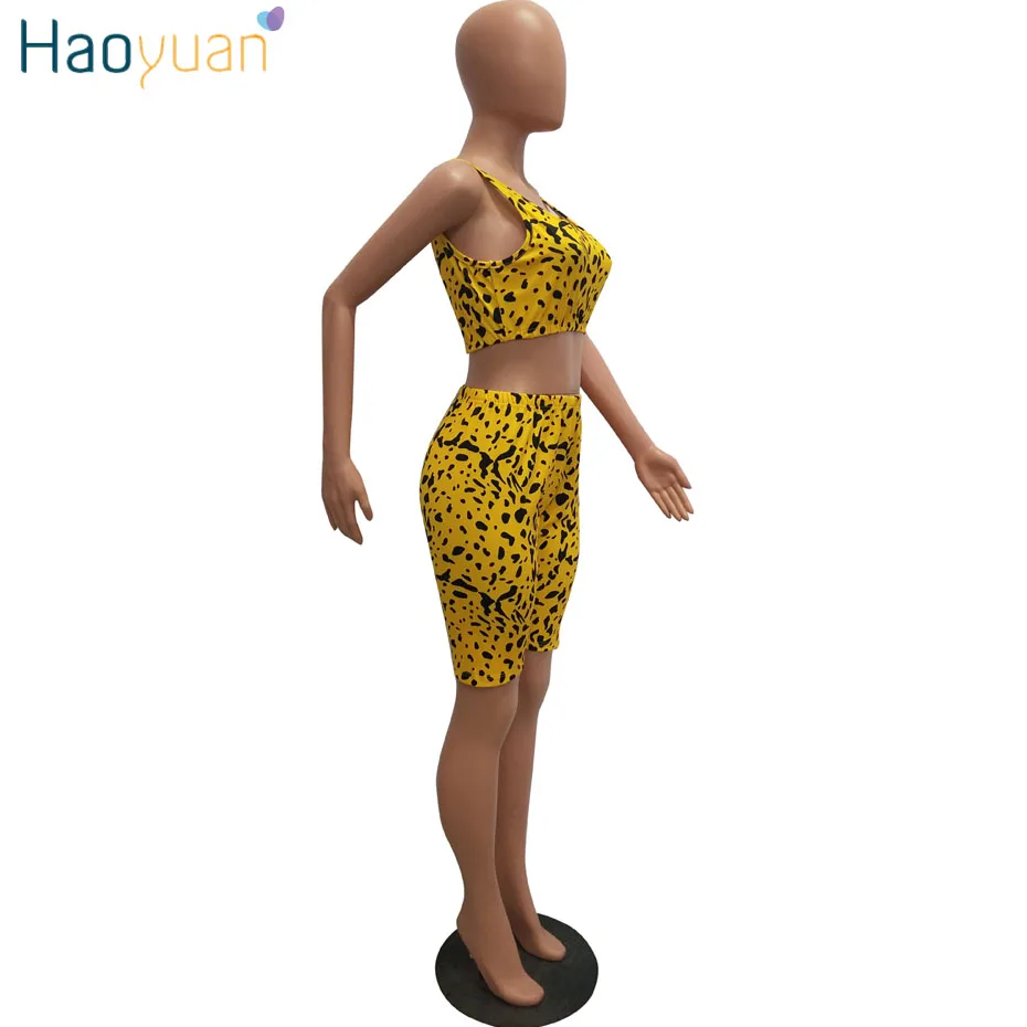 HAOYUAN, змеиный принт, 2 предмета, наряды для женщин, спортивный костюм, летний укороченный топ+ байкерские шорты, спортивный костюм, сексуальный клубный комплект из двух предметов