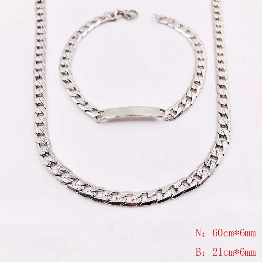 Huan Wen 6mm Bracelet Men Women Chain &amp Link Curb Amboss 1:1 Bracelets Necklaces Fashion Gold Silvery Stainless Steel NK061 | Украшения