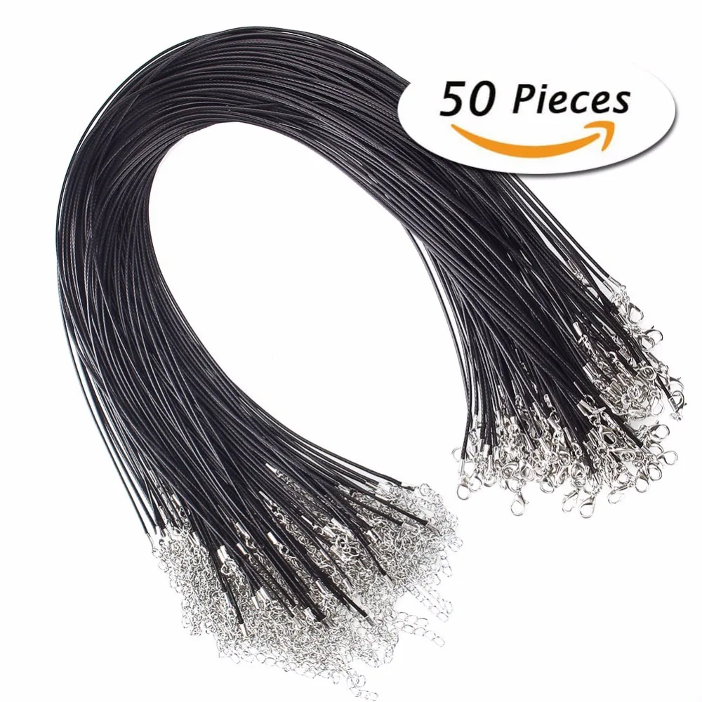 50Pcs/set 18&quot Black Leather Braided Wax Cord Necklace with Lobster Clasps for DIY Jewelry Making | Украшения и аксессуары