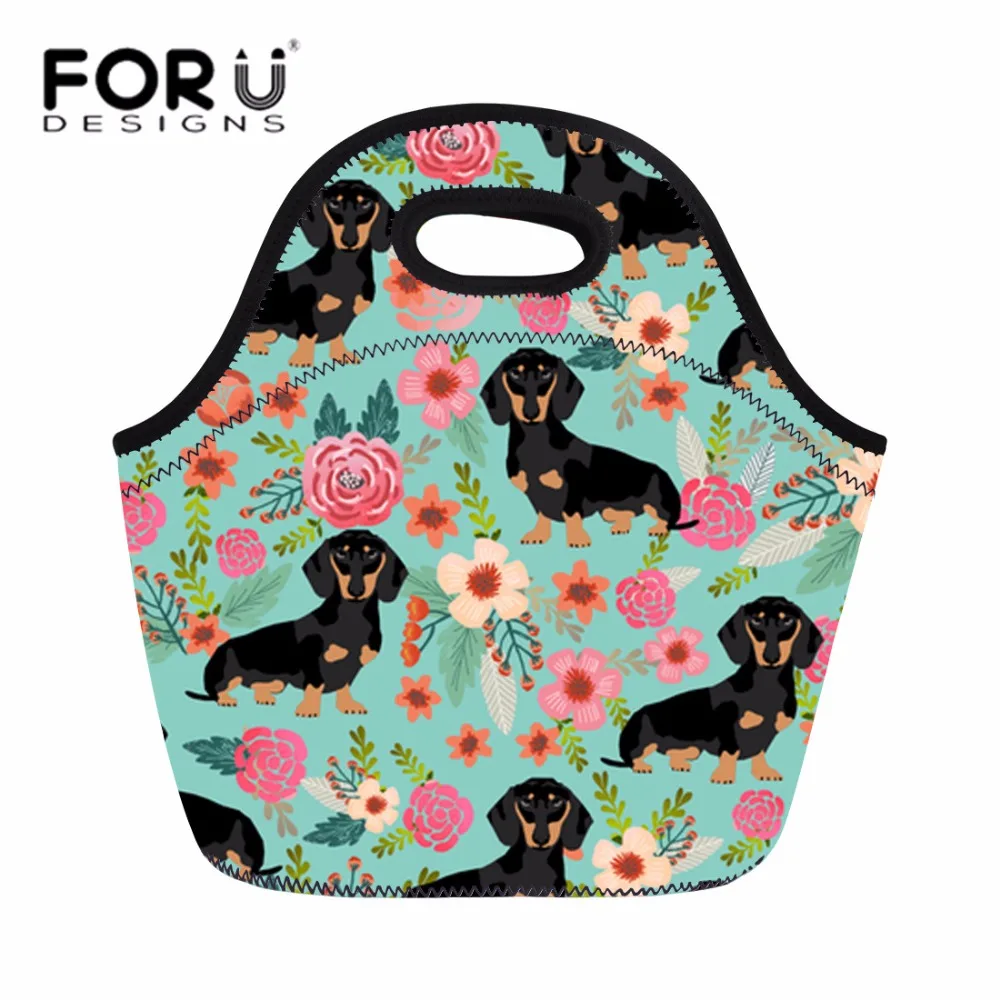 Неопреновые сумки для ланча FORUDESIGNS женщин сумка тоут с ручкой Doxie Dog еды детей и