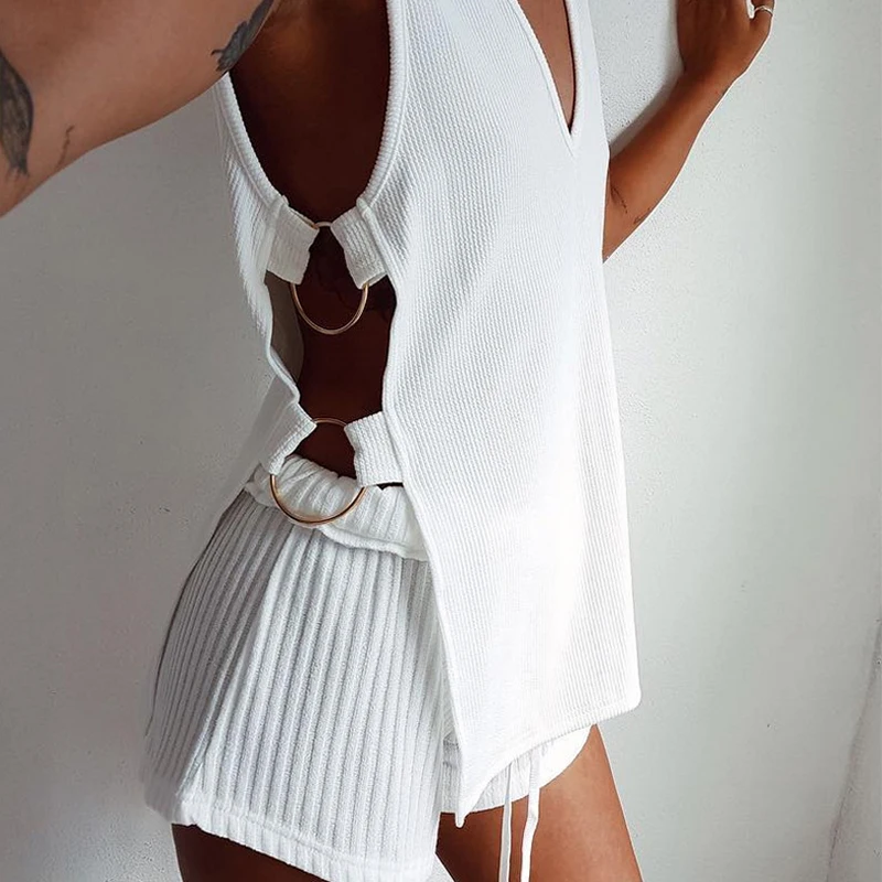 Новинка 2018 модная сексуальная офисная блузка с металлическим кольцом однотонный