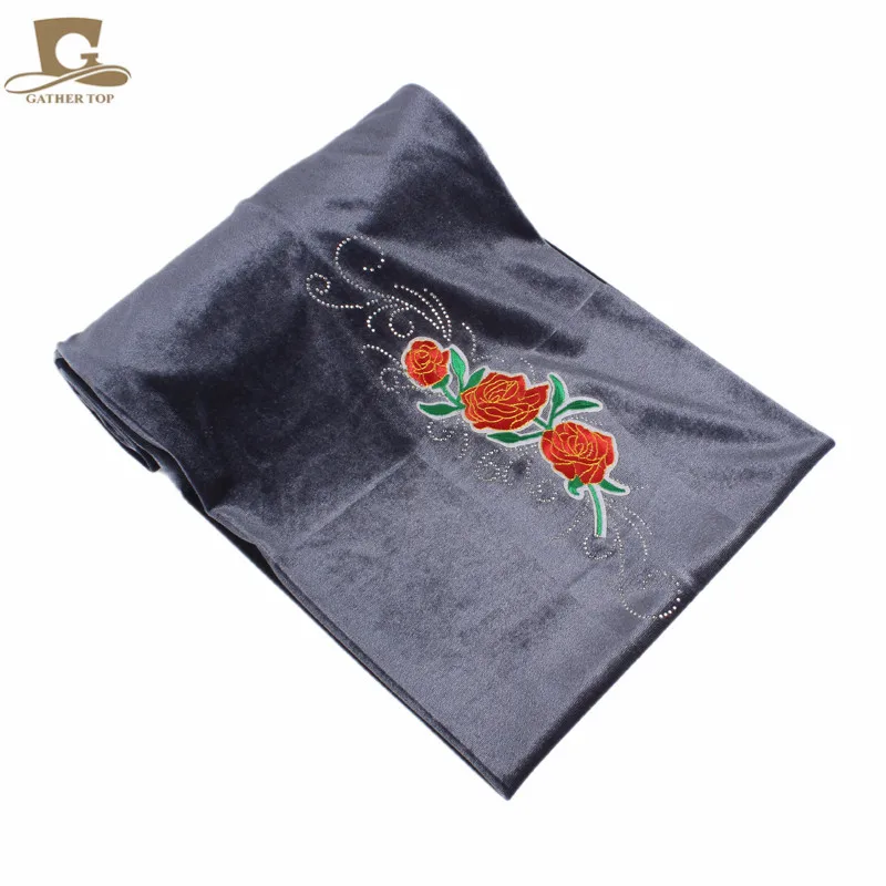 

5pcs/lot Luxury Velvet Nigerian Turban with rhinestoned rose flower Hijab Extra Long Tube Head Wrap Scarf Tie Ladies Turbante