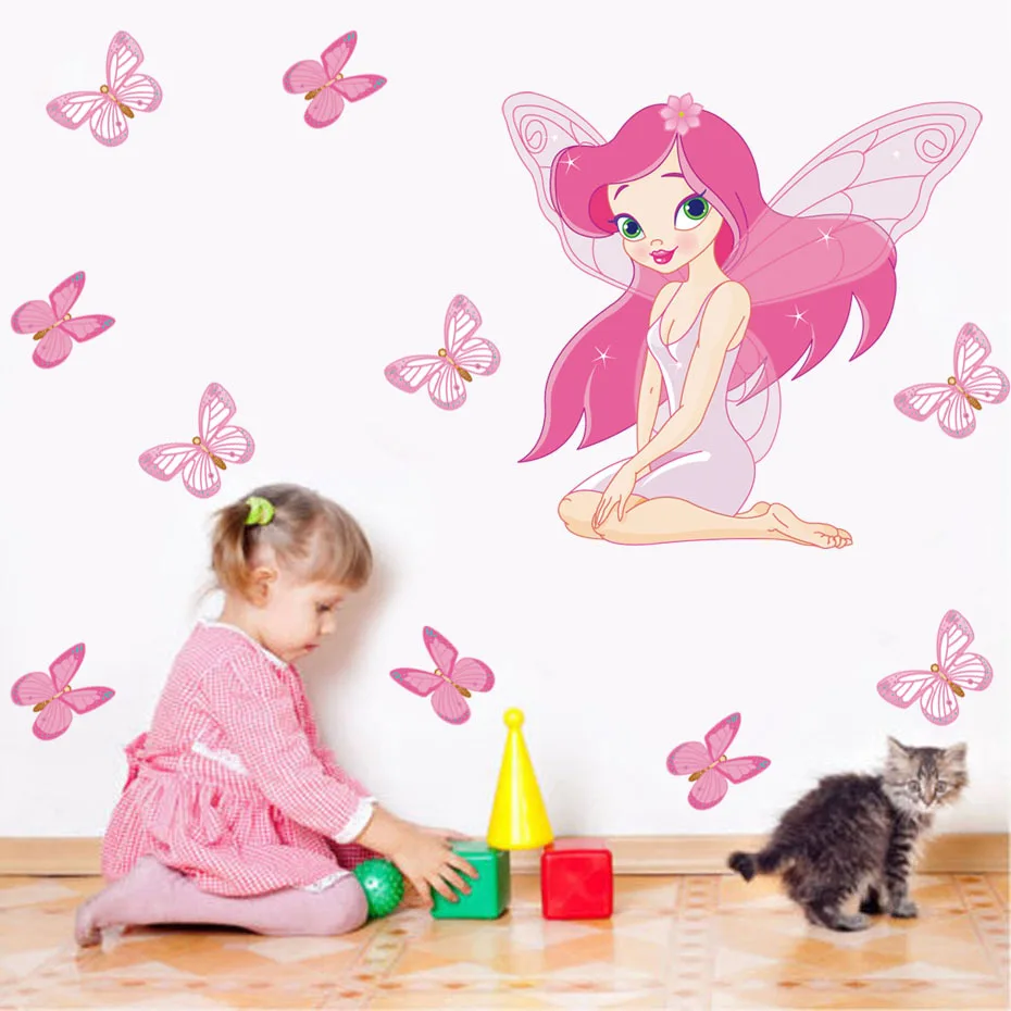 

Красота розовая бабочка волшебный угол Волшебная Девушка Крылья настенные наклейки бумаги наклейки декор