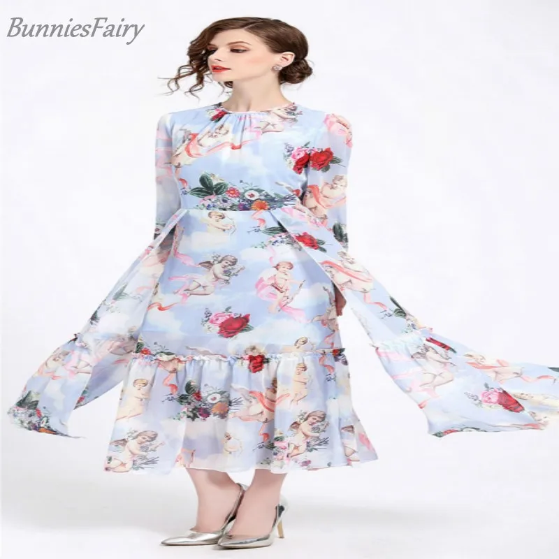 BunniesFairy богемный Вдохновленный Ангел Фэнтези цветочный принт длинное платье
