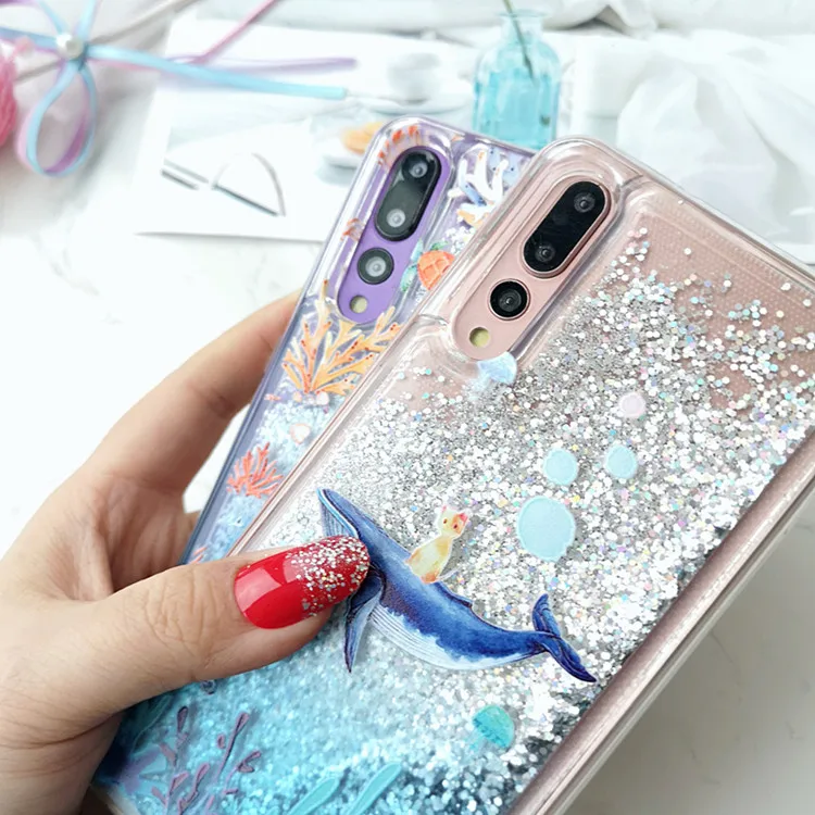 Чехол с изображением дельфина из жидкого сыпучего песка для Huawei P20 Pro P10 Nova 4 3 3i