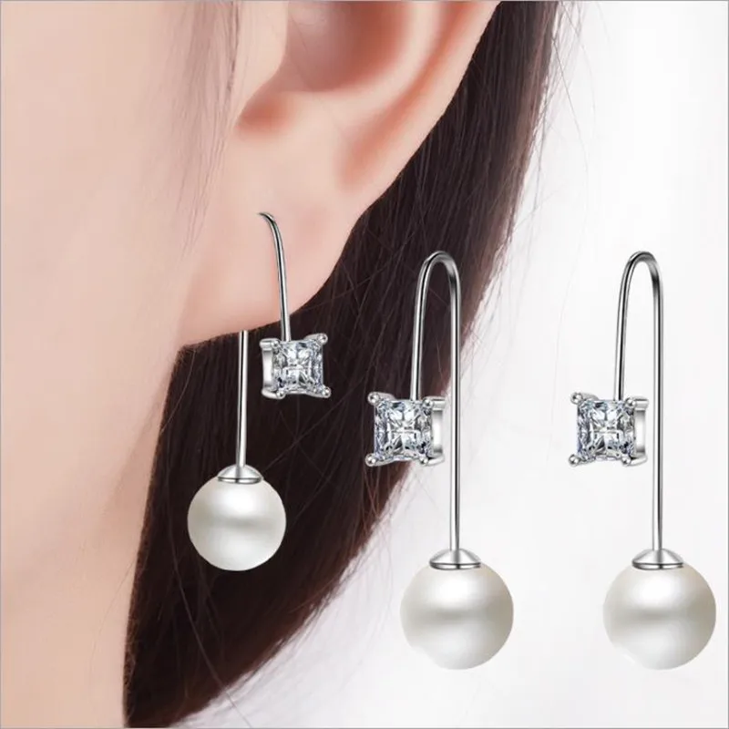 

LUKENI Top Quality 925 Sterling Silver Earrings For Women Party Accessories Fashion Gold Crystal Pearl Girl Drop Earrings Bijou