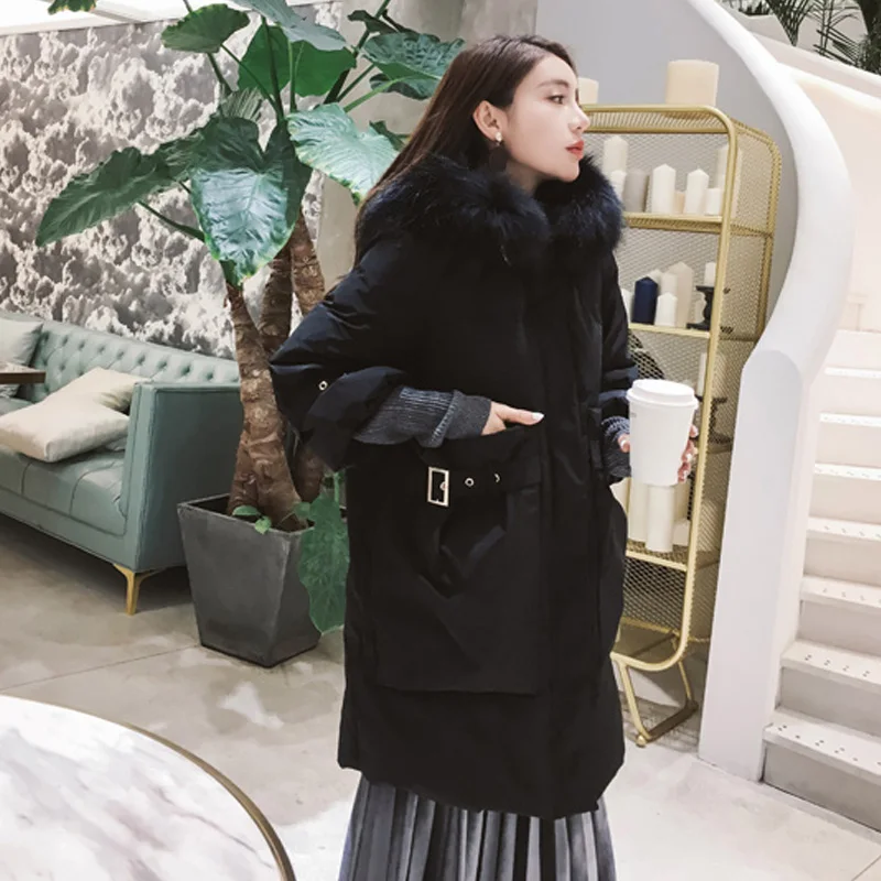 Длинная парка на пуху женская зимняя куртка 2018 утином и пальто женские парки с