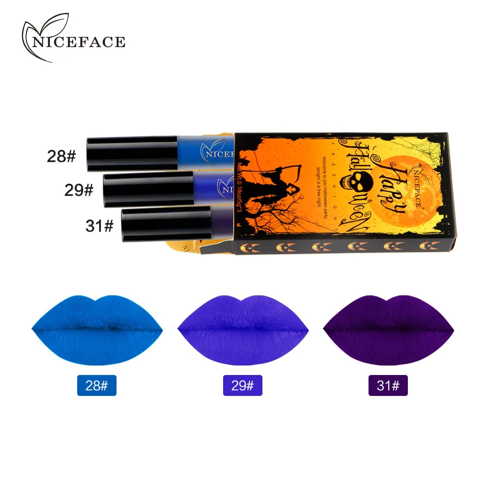 NICEFACE 3 цвета/набор готический цветной Блеск для губ бархатный блеск ТИНТ
