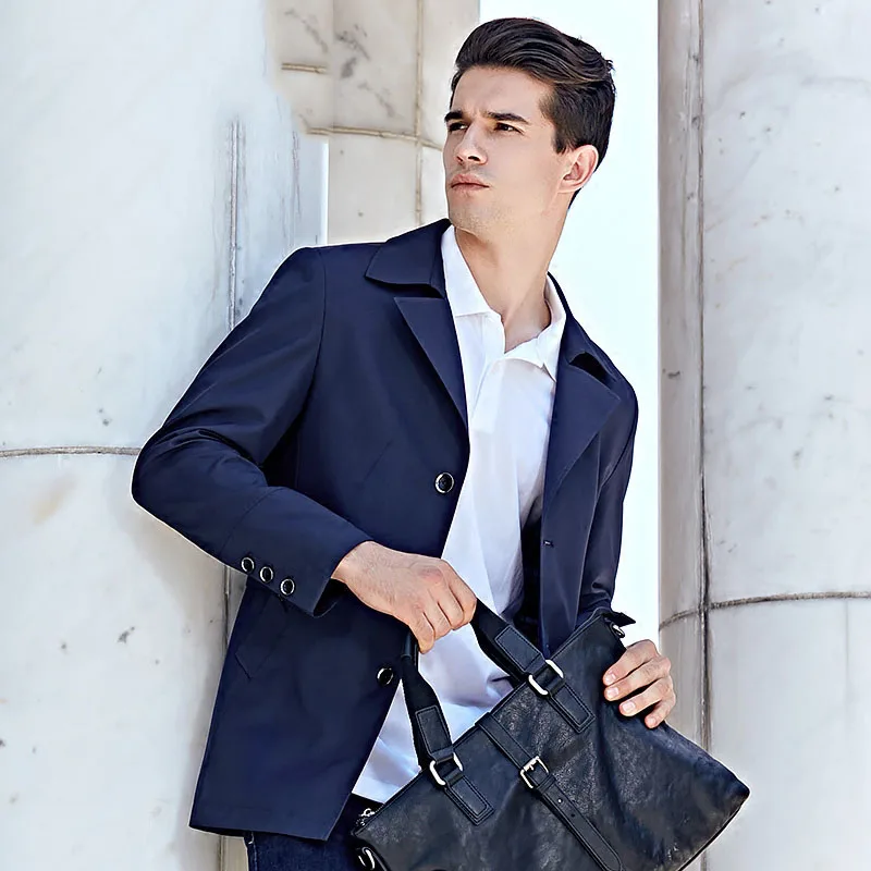 Модные однотонные тонкие мужские однобортные пальто с отложным воротником