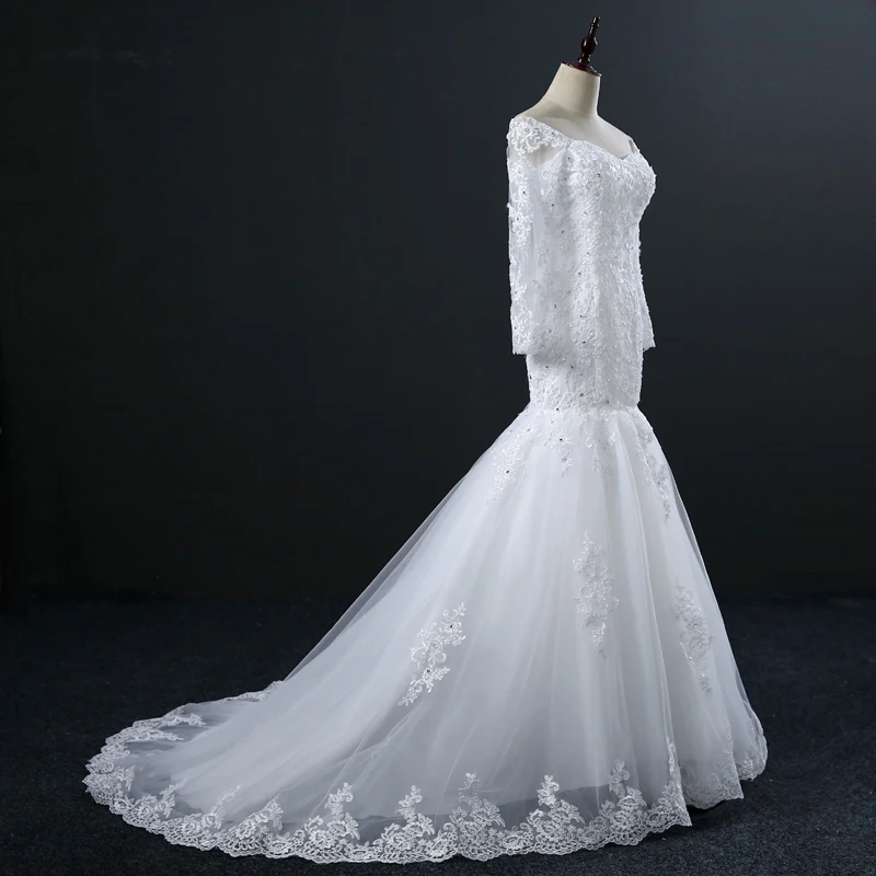 Женское винтажное свадебное платье Fansmile кружевное невесты с длинным рукавом