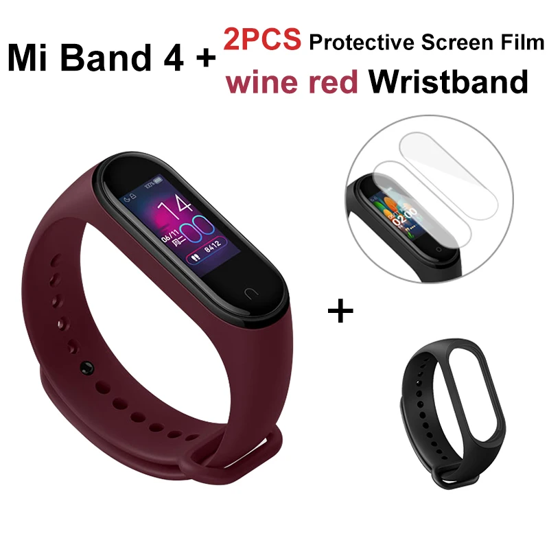 Band 4 add wine red Глобальная версия Xiaomi mi Band 4 Фитнес пульсометр Смарт-часы 0,9" AMOLED цветной сенсорный экран mi band 4 мгновенное сообщение 135 мАч - Цвет: Band 4 add wine red