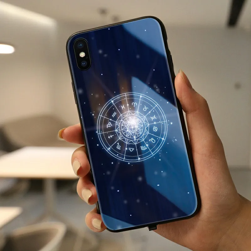 Blue Mofi Smart Led Glow чехол для телефона для iPhone XR XS MAX чехол Funda Роскошный Жесткий Силиконовый ТПУ узорчатый стеклянный персонаж Капа - Цвет: Blue