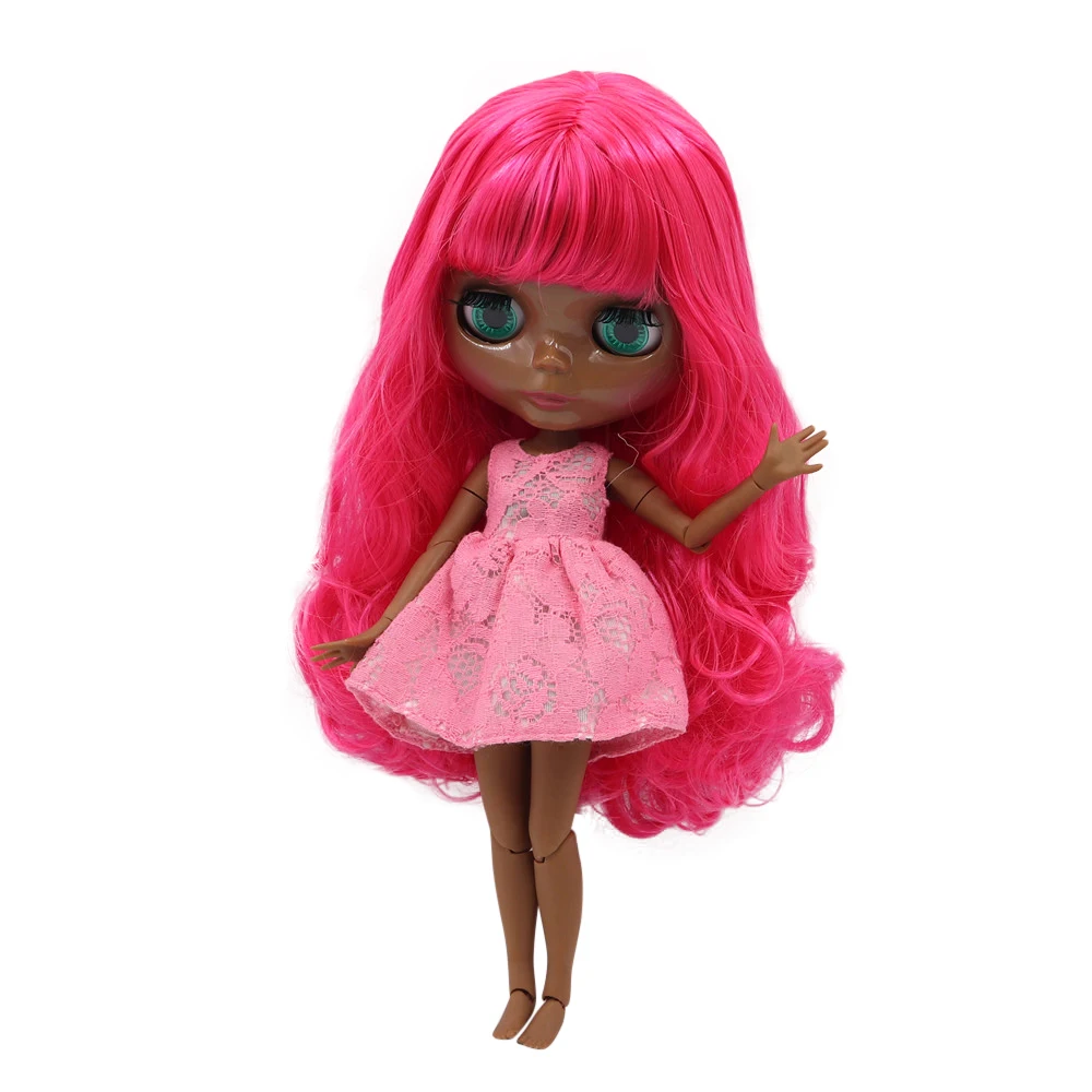 Кукла Blyth 1/6 шарнирная с очень черной кожей и длинными розовыми вьющимися