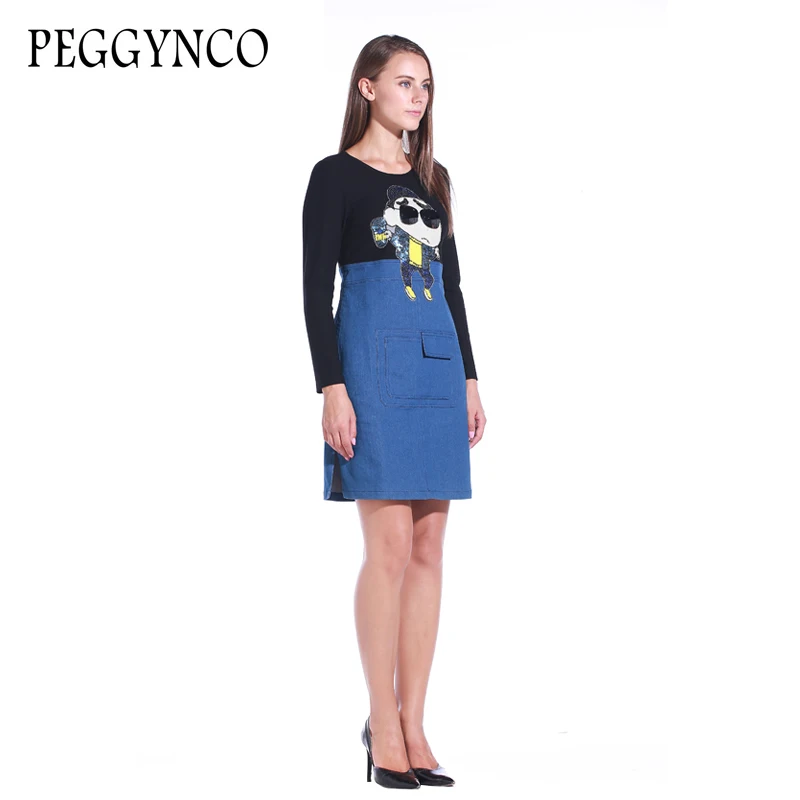 Новинка 2017 года Осень Джинсы Платье Для женщин О-образным вырезом Мягкие Тонкие