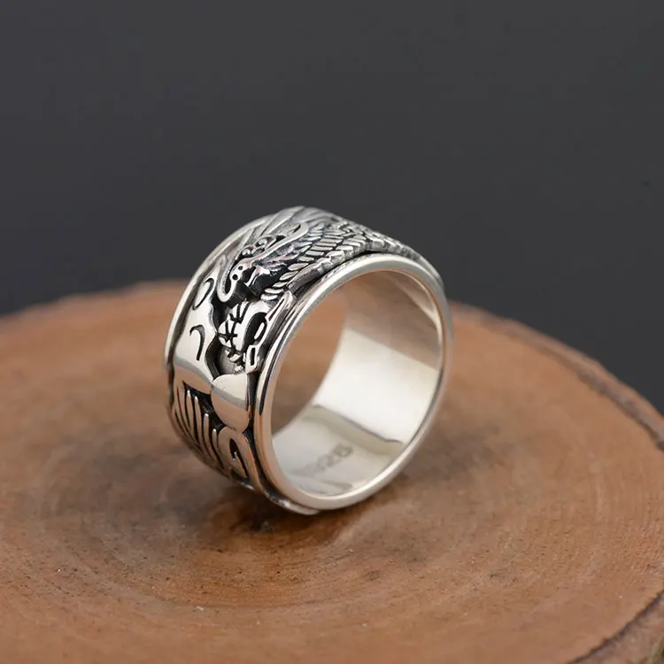 FNJ 925 Серебряное кольцо с модным рисунком дракона,, S925 Стерлинговое тайское серебро, кольца для мужчин, ювелирные изделия, США Размер 7,5-11