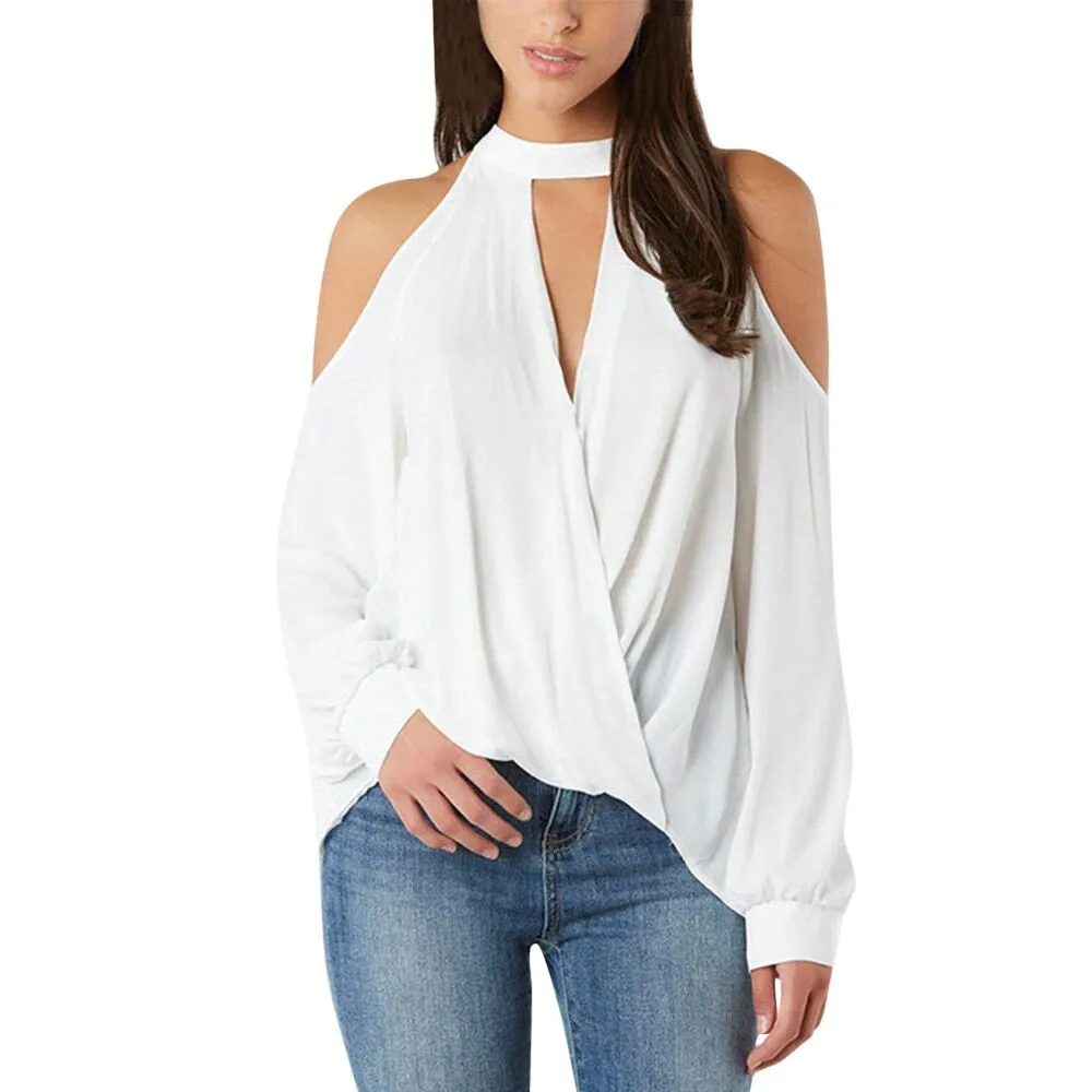 Women Lady Sexy hollow out V-Neck Off Shoulder t shirt donna Long Sleeve ladies funny summer Tops Black women's clothing 2019 | Женская