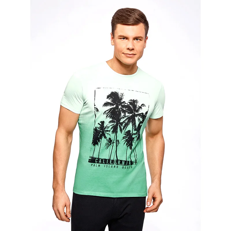 oodji Футболка хлопковая с принтом &quotпальмы&quot мужская 5L611366M 39485N|t-shirt|male t-shirtoodji |