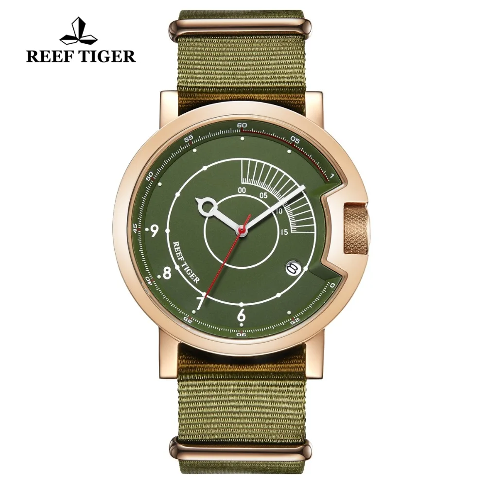 Reef Tiger/RT новые модные спортивные часы для мужчин водонепроницаемые зеленые часы нейлоновый ремешок люксовый бренд reloj hombre RGA9035