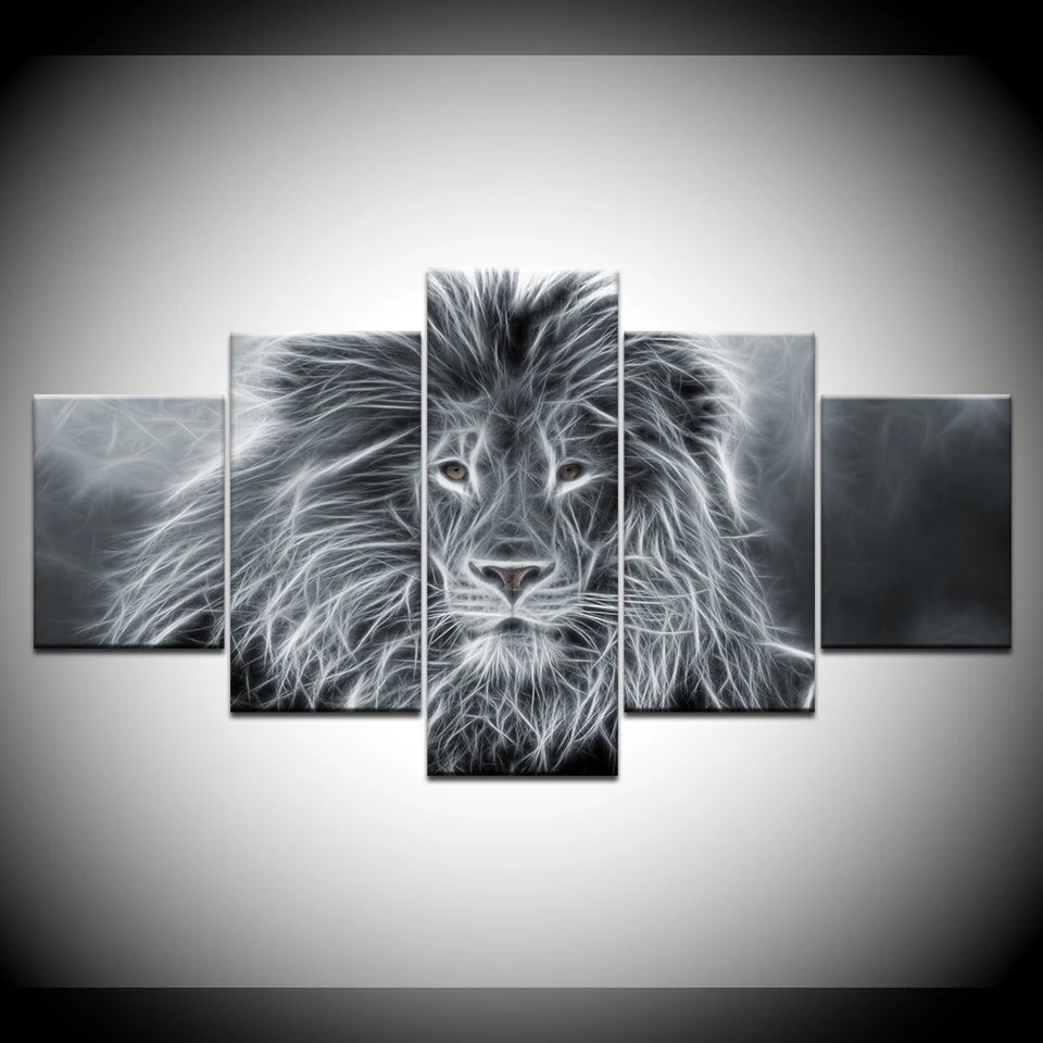 

Canvas Painting Walking Lion animal 5 Pieces Wall Art Painting Modular Wallpapers Poster Print for living room Home Decor