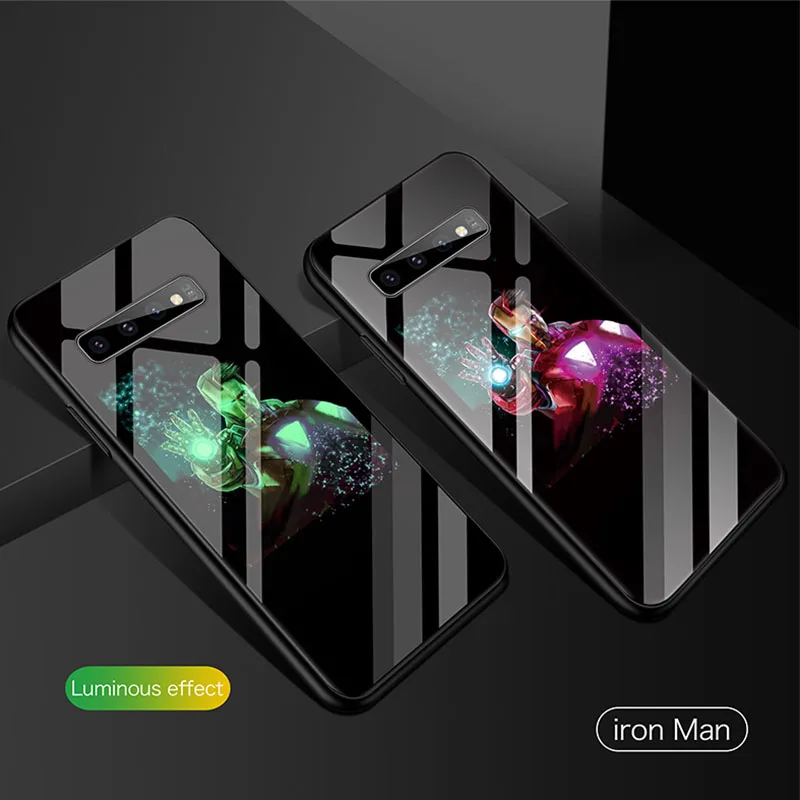 Iron Man 1 Чехол в виде светящегося стекла Marvel Железный человек для samsung Galaxy S8 S9 S10 e 5G Plus Note 8 9 10 Pro Чехол для телефона с изображением Мстителей Капитана Америки - Цвет: Iron Man 1
