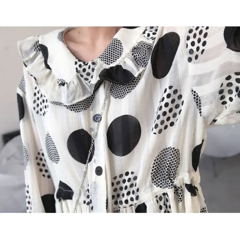 HG/Новинка осени в горошек с воротником кукольном стиле платье миди для женщин