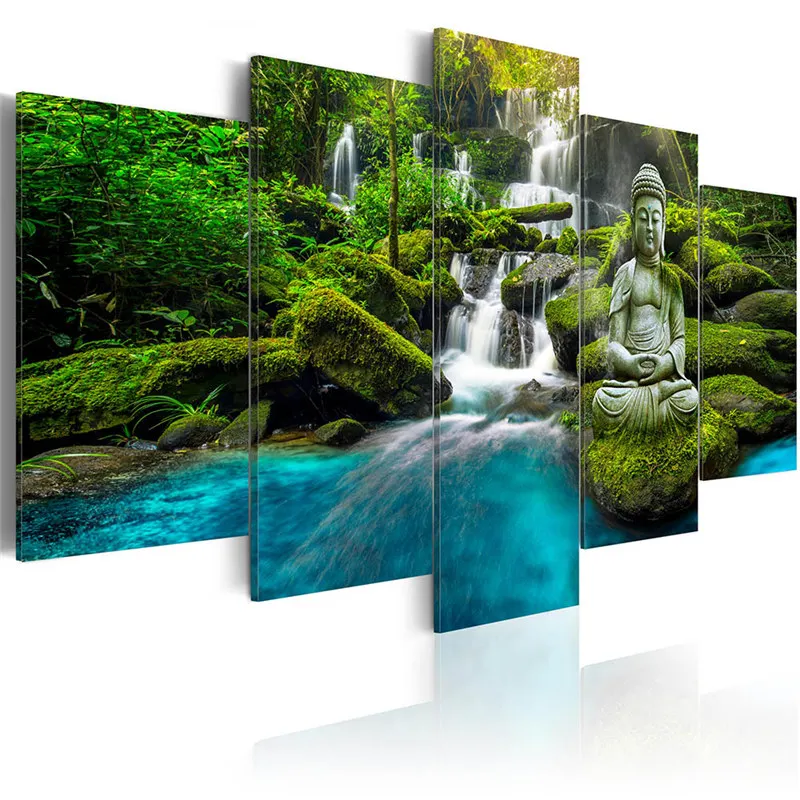 Canvas Wall Art Pictures Home Decoration Living Room 5 Pieces Buddha Statue Painting HD Print Poster Framework Bedroom Decor|Рисование и