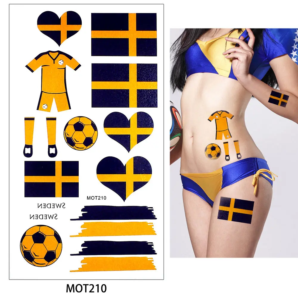 MOT210 Sweden Яркие 8 стран дизайн 1 лист СЛОВА КУБОК футбольные игры татуировки стикеры флаг германия Россия временные DIY тела татуировки - Цвет: MOT210 Sweden