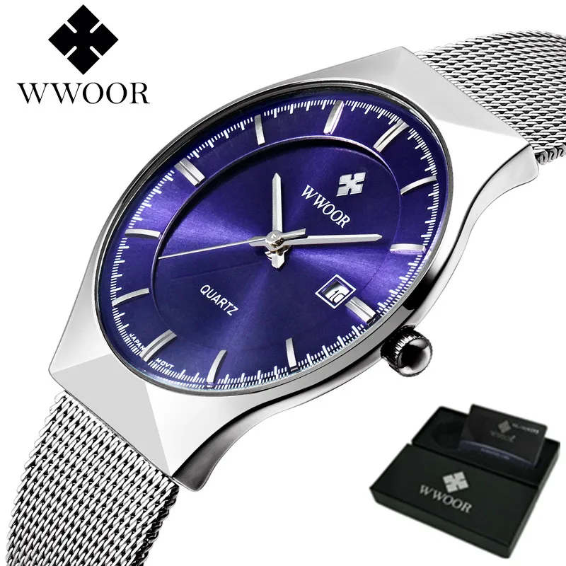 Для мужчин часы Элитный бренд wwoor Нержавеющая сталь Спорт Часы кварцевые