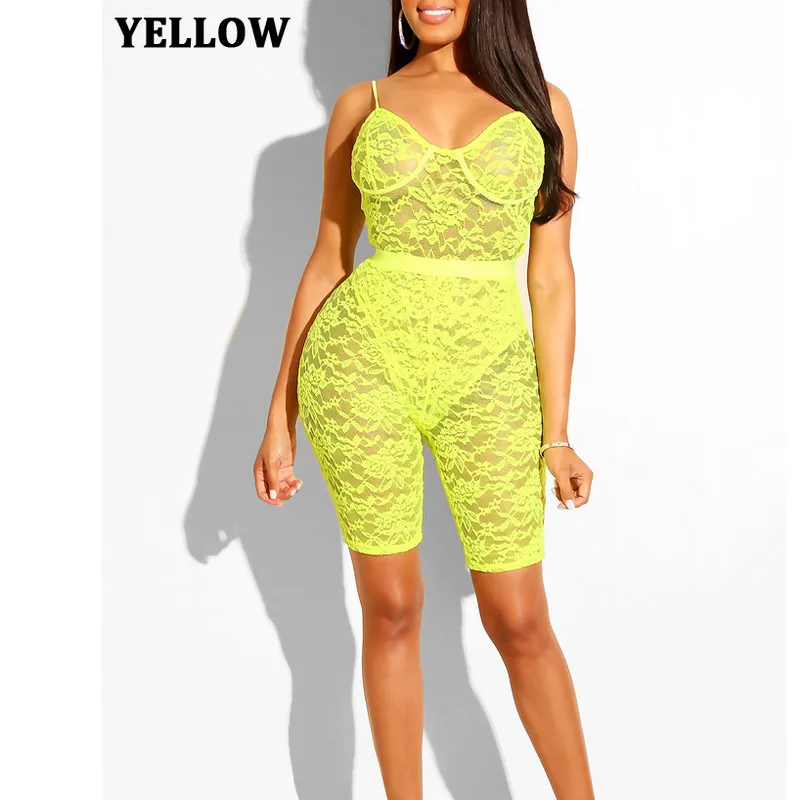 Летние эротические Bodycon Playsuit для женщин кружево сетки Sheer See Through Комбинезон-трико Клубная одежда без рукавов Strappy Комбинезоны для малышек Лот