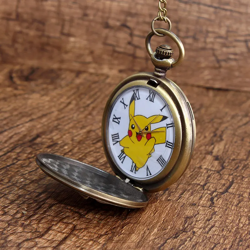 Винтажные бронзовые карманные часы KAWAI Pikachu с брелоком цепочка милым японским