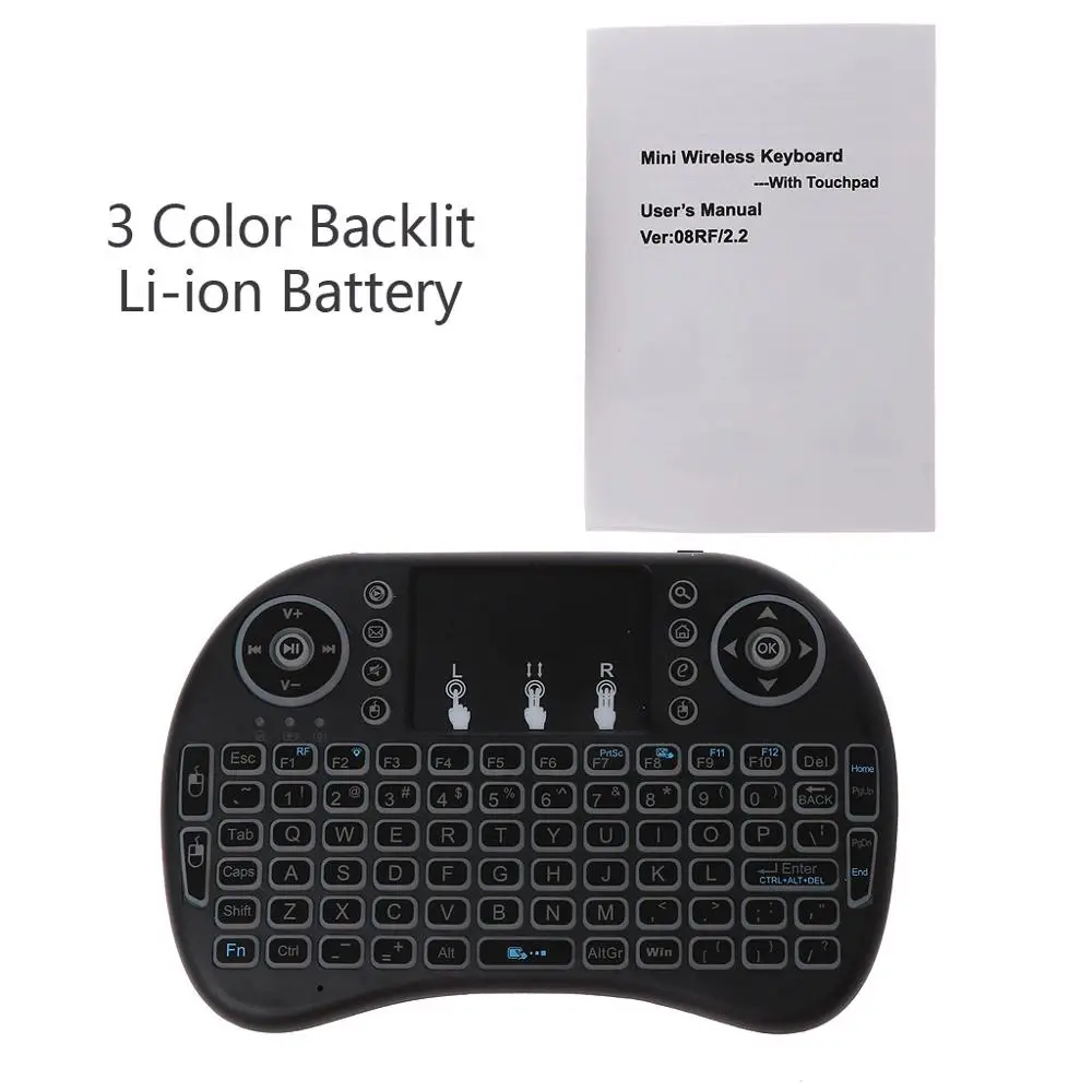 3 Color Backlight 3/7 цветная подсветка i8 Беспроводная клавиатура 2,4 ГГц с мультимедийной сенсорной панелью Fly Air mouse PC tv PS3 - Цвет: 3 Color Backlight