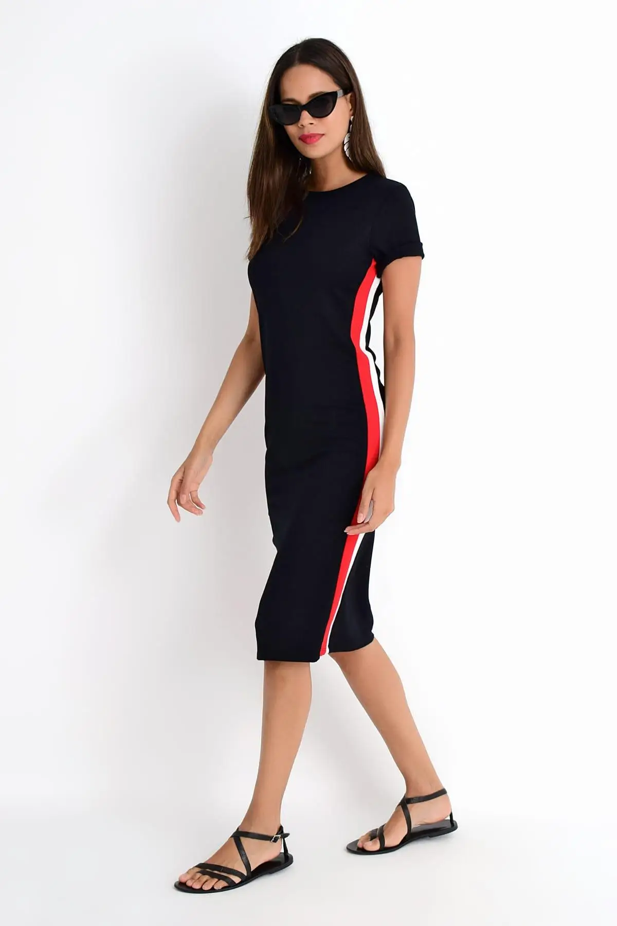 Cool &amp sexy Women Black Yanı Stripe Combed Cotton Dress Fİ106 | Женская одежда