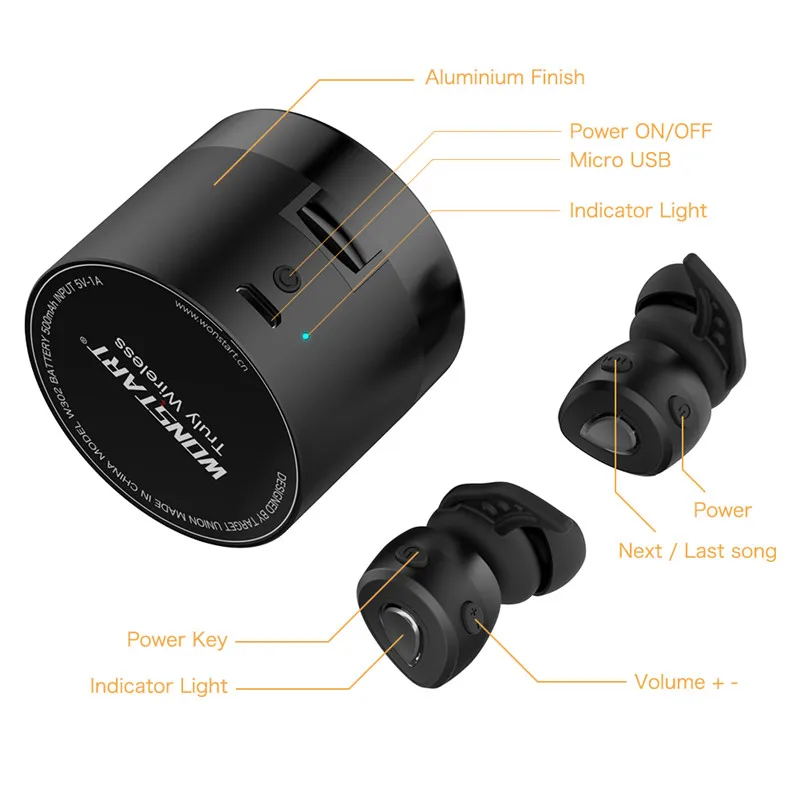 Wonstart W305 TWS мини беспроводные bluetooth наушники с регулятором громкости стерео