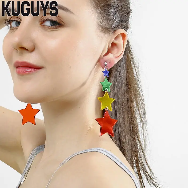 KUGUYS трендовые цветные серьги со звездами и кисточками для женщин модные