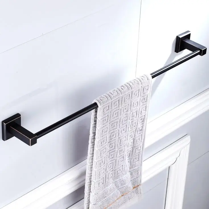 Single Towel Bar Черный квадратный держатель для полотенец для ванной комнаты Полки для полотенец держатель для туалетной щетки бронзовый Держатель для мыла держатель для туалетной бумаги EL84400 - Цвет: Single Towel Bar