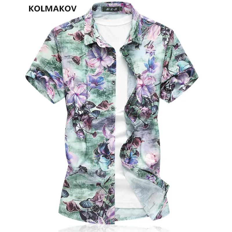 

Новинка 2019, модные мужские рубашки kolmaov с коротким рукавом, рубашка с принтом, одежда из мягкого хлопка, повседневные рубашки, женская
