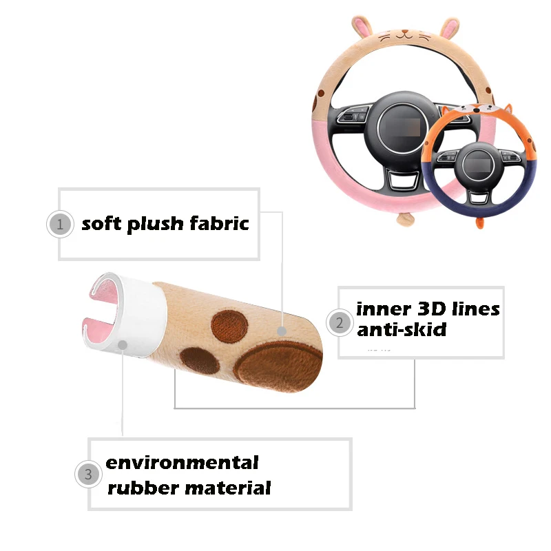 

1 PC Plush Rabbit Car Steering Wheel Covers Autumn Winter Plush 38cm New Warm Steering Covers Cases Car Accessories
