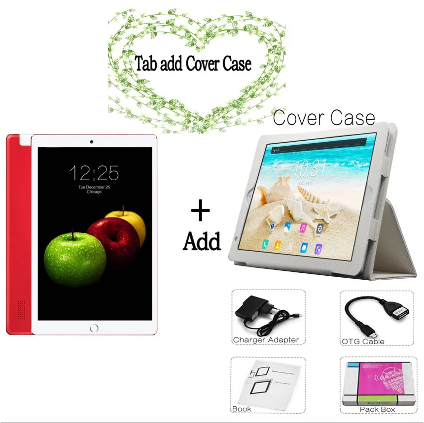 Tab add Cover Case 10 дюймов Android 7,0 OS таблетки Pc Восьмиядерный 4 Гб ram+ 32 ГБ rom встроенный 3g 4G LTE мобильный телефон sim-карта сделать звонок и сообщение - Комплект: Tab add Cover Case
