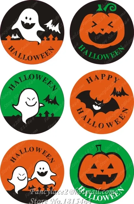 

60pcs Halloween Round Ghost Stickers Color Stickers Baking Seal Sticker HandMade Package Paper Tags Labels Stationery Decoration