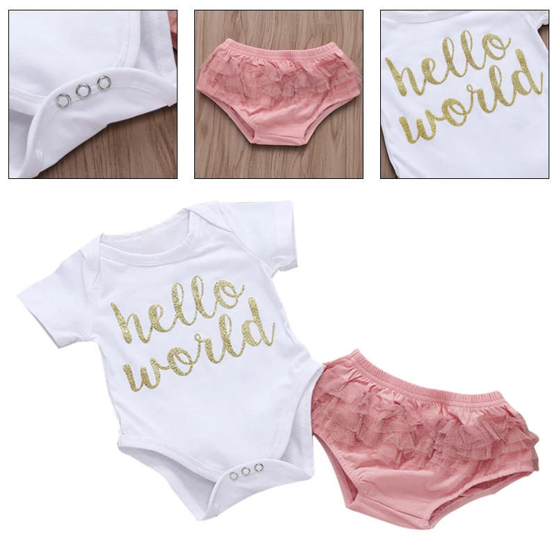 Детский комплект из 2 предметов для малышей; комбинезон с надписью «Hello World» для новорожденных девочек+ штаны; комплекты одежды