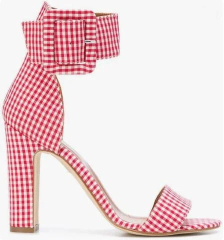 Женские босоножки в римском стиле, Розовые босоножки в клетку на квадратном каблуке, с открытым носком, вырезами, ремешком на щиколотке и пряжкой, Свадебная обувь на массивном каблуке