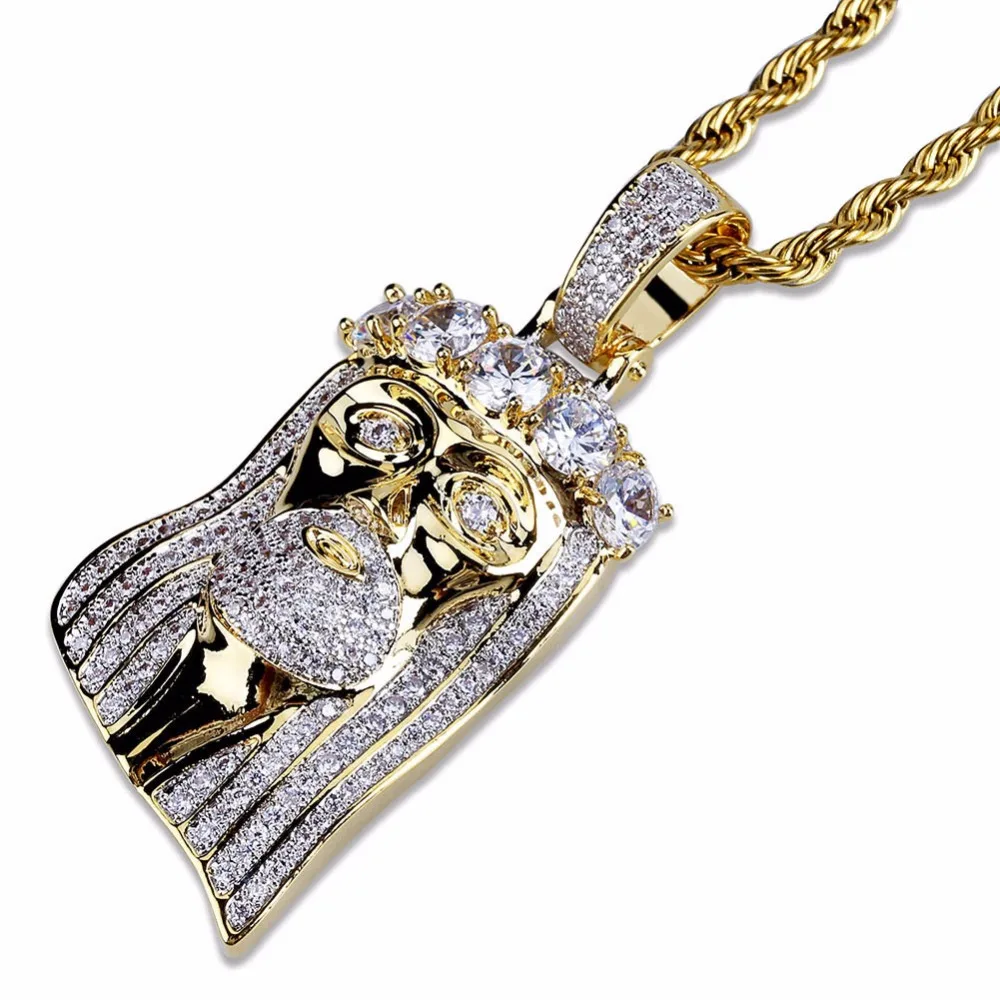 

Bling Bling Golden Jesus Piece Pendants Necklaces Micro Paved CZ Rhinestone Ice Out Men's Hip Hop Rapper Jewelry